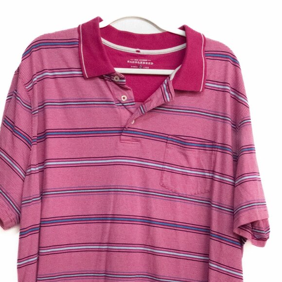 Saddlebred Striped Polo Shirt Short Sleeve Button Collar Pocket Mens Size XXL Pi - Picture 4 of 8